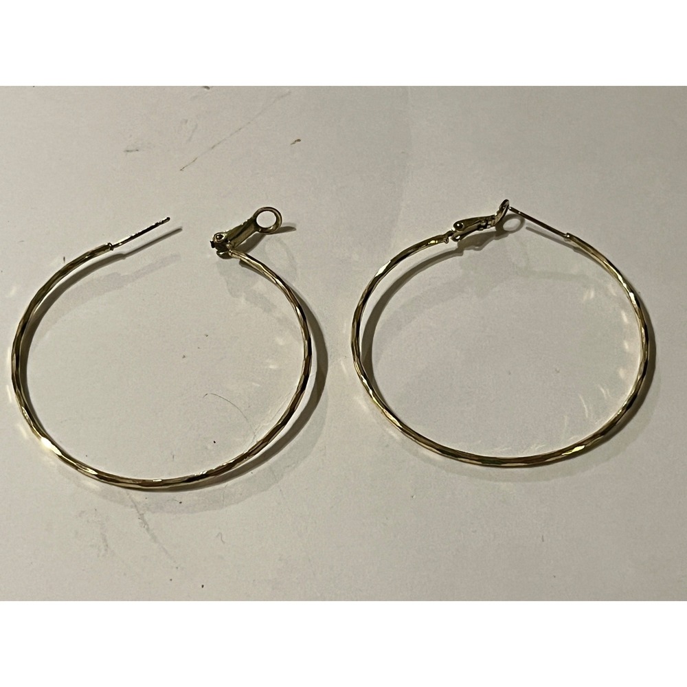 Unbranded Gold Tone Hammered Texture Large Round Hoop Earrings Latch Closure